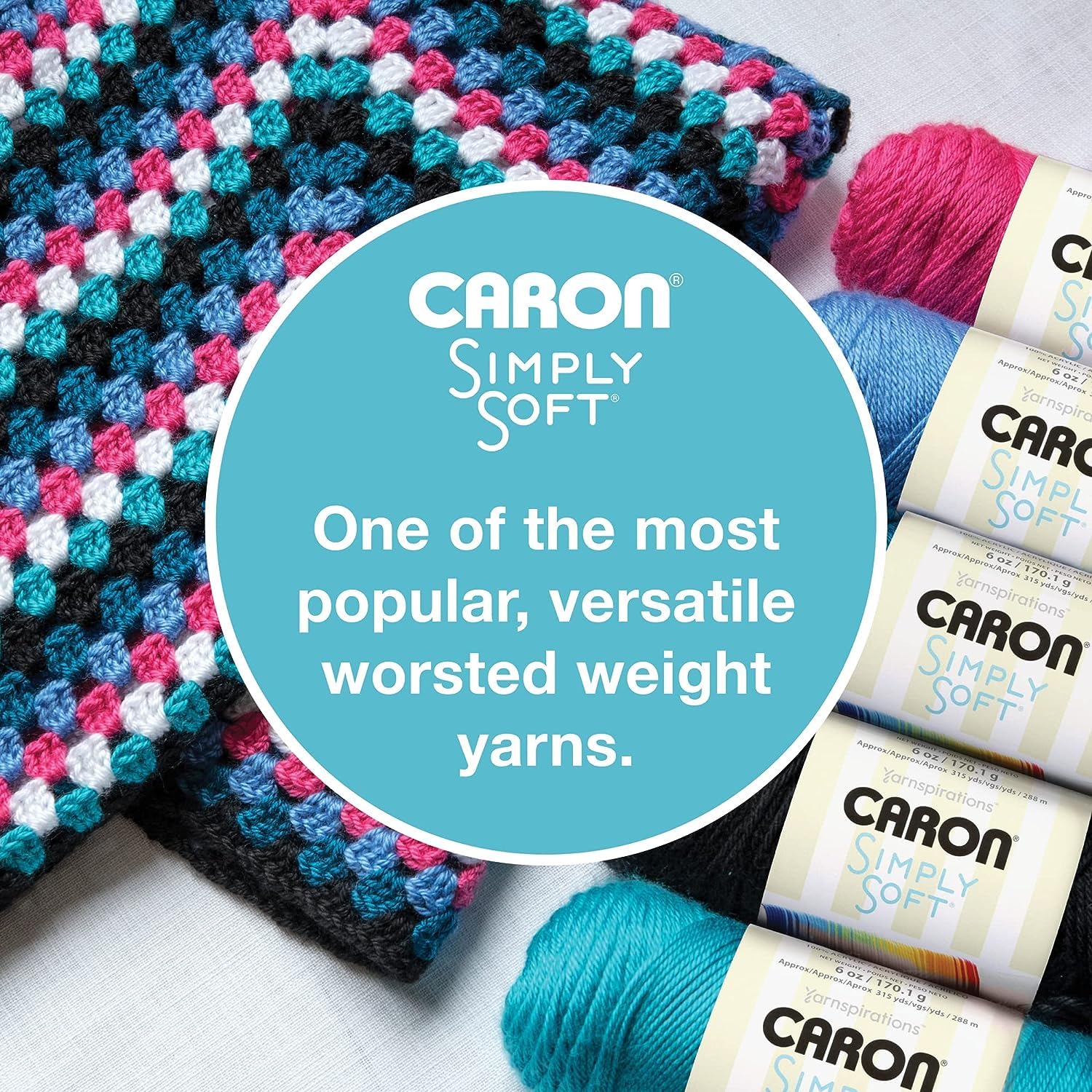 Caron Simply Soft Solids Yarn (4) Medium Gauge 100% Acrylic - 6 oz - White - Machine Wash & Dry