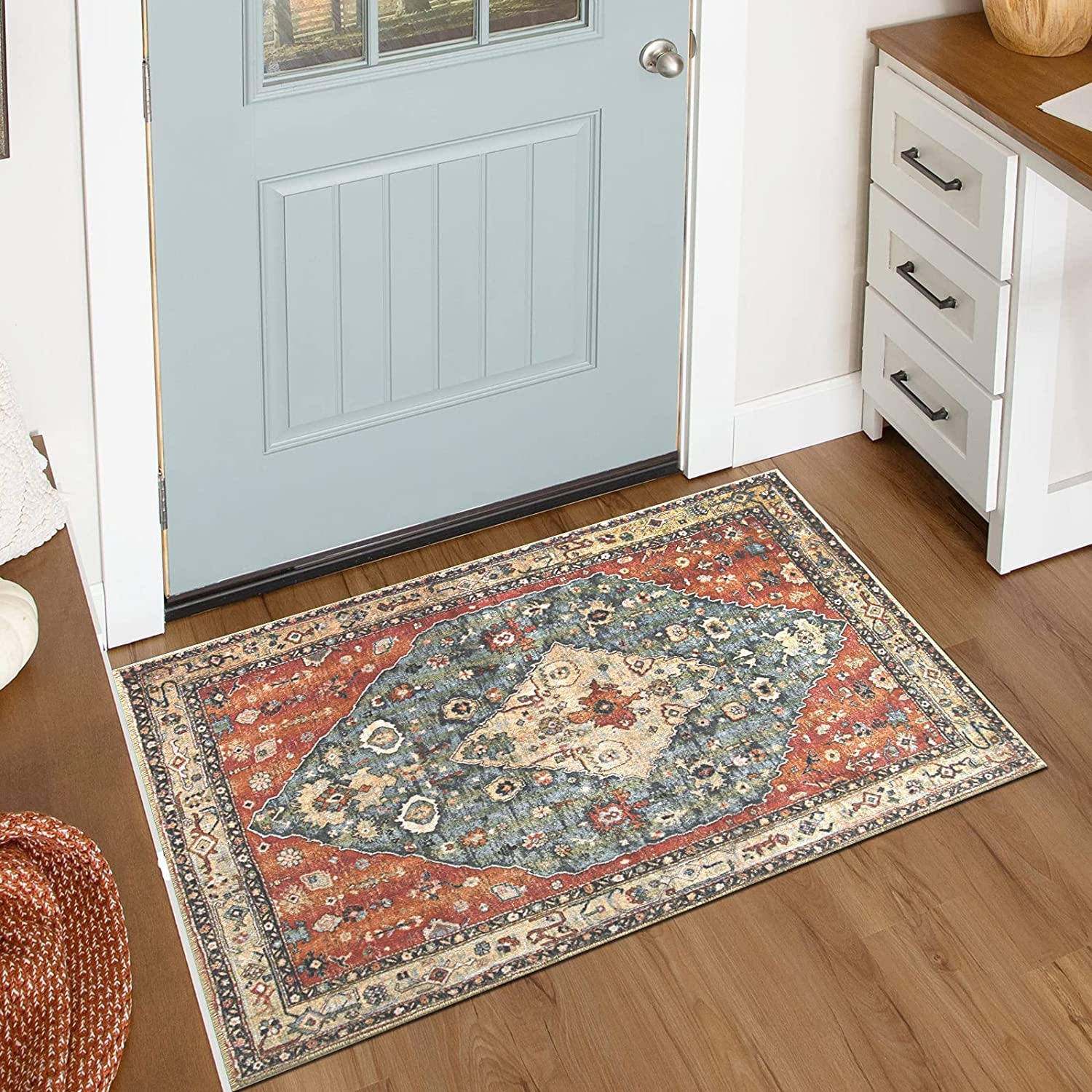 KIMODE Vintage Door Mats Indoor 60 x 90cm, Non-Slip Area Rugs, Small Entryway Rug Boho Machine Washable Rugs Living Room Low-Pile Bath Mat Non Shedding for Entrance