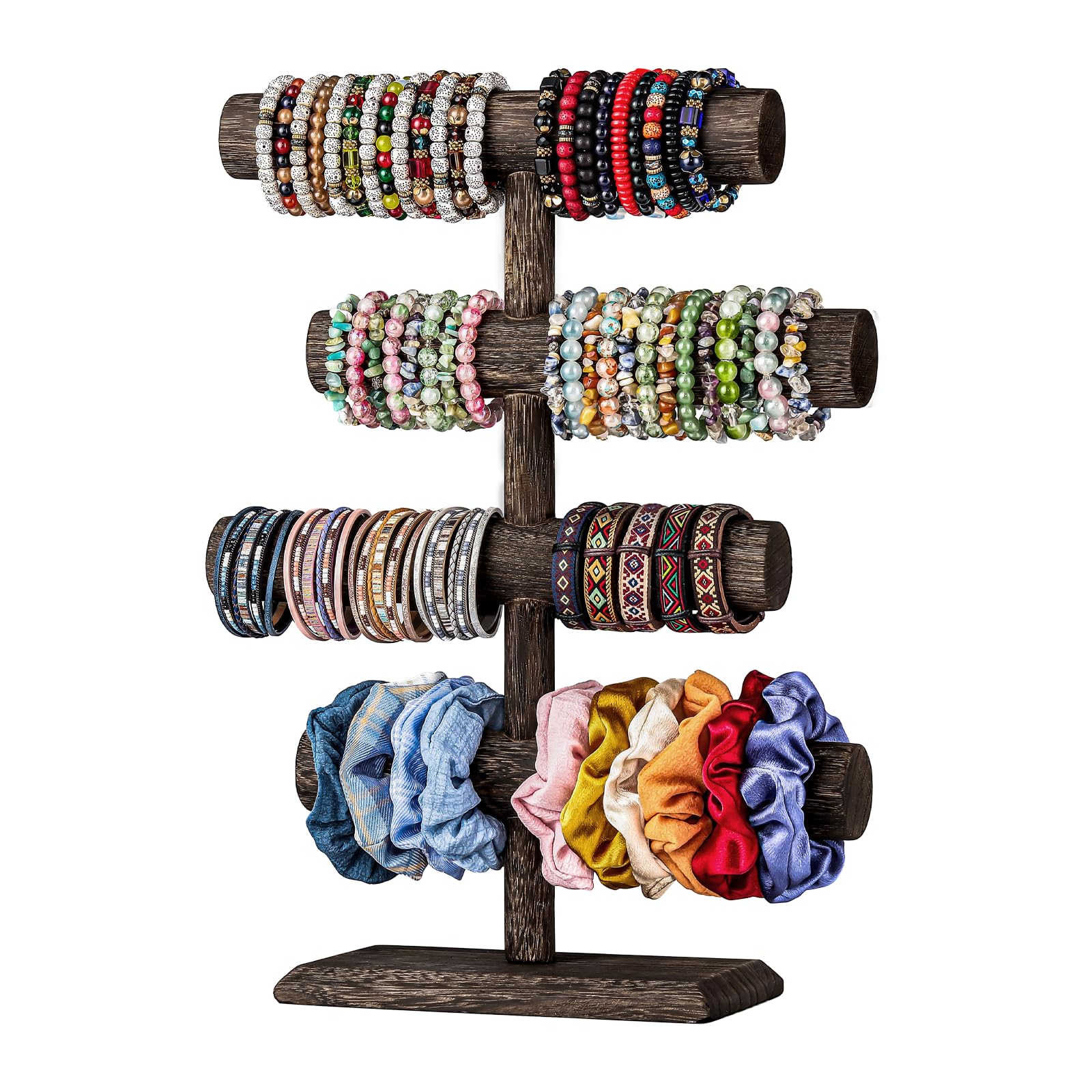 Photo 1 of 4 Tier Wooden Display Jewelry Accessory Stand Jewelry Bracelet Holder Bangle Watch Necklace Storage Jewelry Holder Stand Display Organizer (Brown-4 layers)