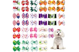 COMSUN 42 PCS(21 Pairs) Holiday Dog Hair Bows Bulk, Polyester Adorable Holidays Puppy Hair Bow with Rubber Bands, Pet Bowknot
