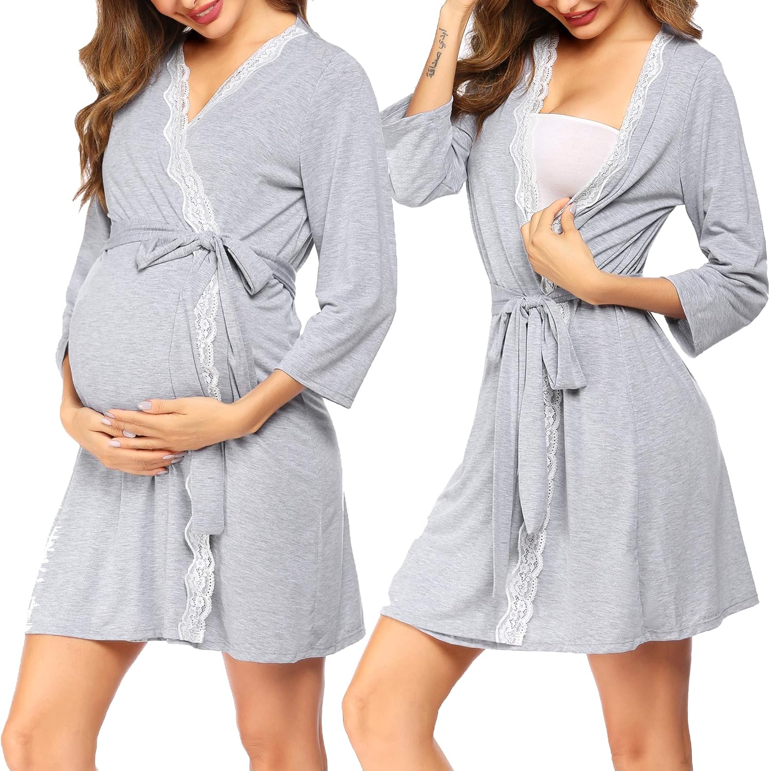 Buy VOOMALL Women's Maternity Long Sleeve Robe Solid Color Nightgown Sleepwear Pregnancy Gown