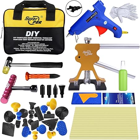 Amazon Super Pdr 車へこみ修理 引っ張り工具 無塗装デントツール 51点セット Diy 工具 ボディ フェンダー補修ツール 車 バイク
