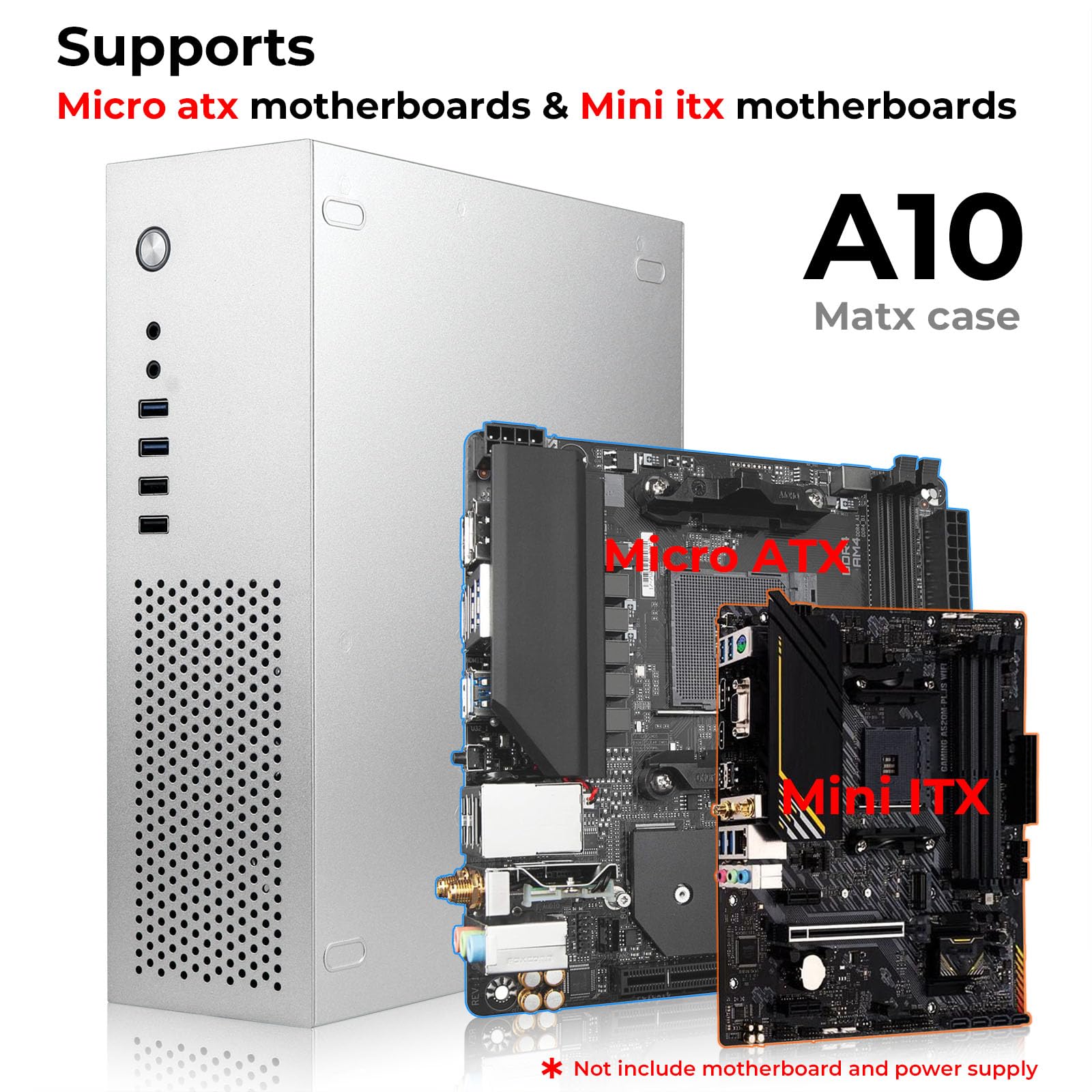 mATX (Mini ITX) PC Case,Micro ATX PC Case,Mini Tower Small Form Factor,0.8mm Thickness SPCC Material,Suitable for MicroATX(244mm x 244mm)/Mini ITX(170 * 170mm) Motherboards