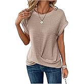 Floerns Women's Crew Neck Twist Front T Shirts Cap Sleeve Waffle Knit Casual Tee Tops