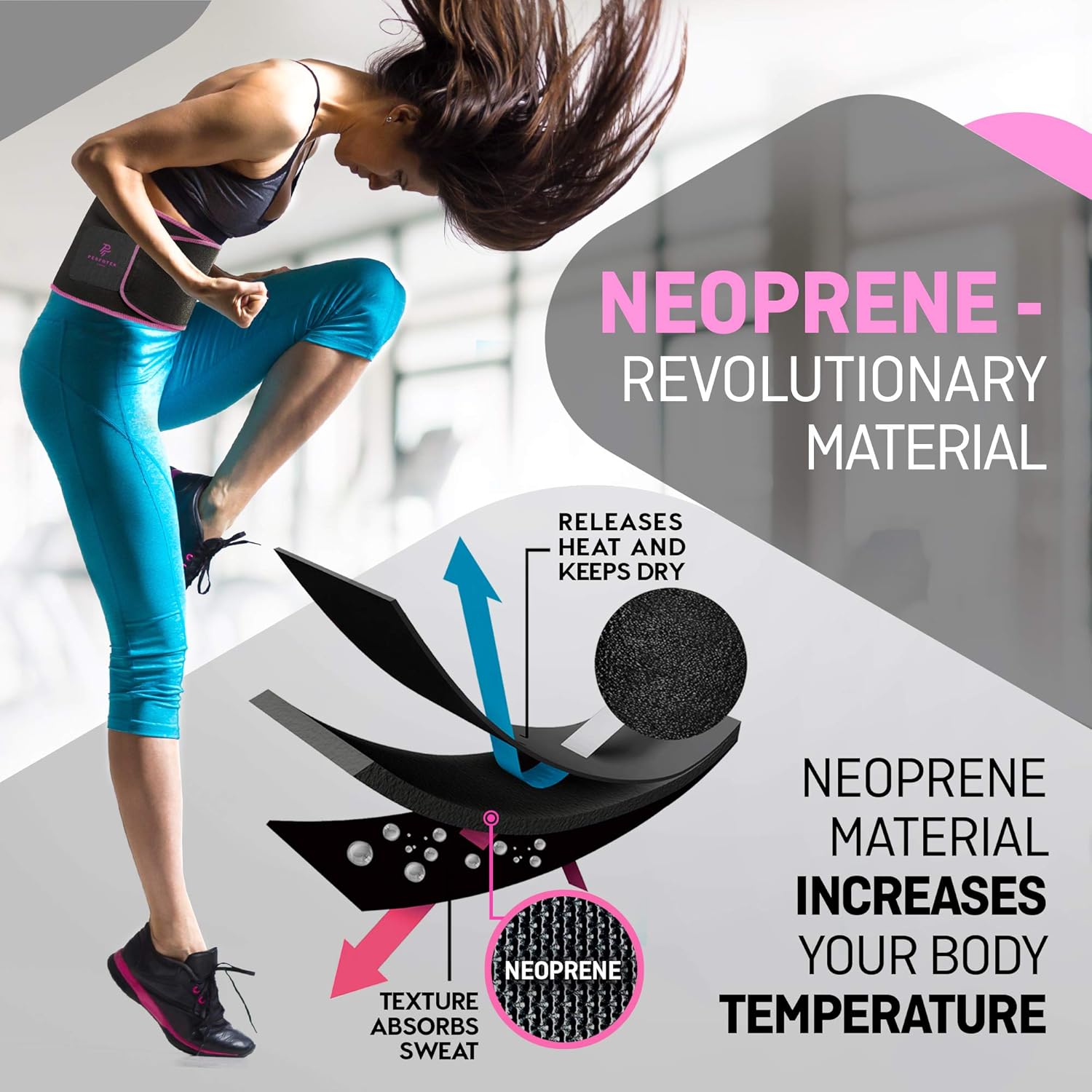 Perfotek Waist Trimmer Belt, Sweat Wrap, Tummy Toner, Low Back and Lumbar Support with Sauna Suit Effect, Abdominal Trainer (Pink): Clothing
