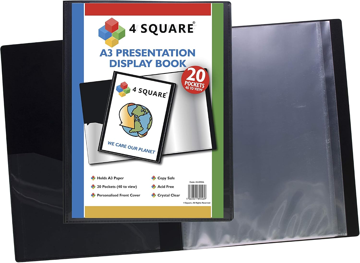 A3 Display Book - 20 Pockets (40 Sides) Black Presentation Display Book Folder Folio for Professionals, Business, Students, Projects, School, Colleges, Home, Office by 4 Square - 89046 (1 Book) - Image 3