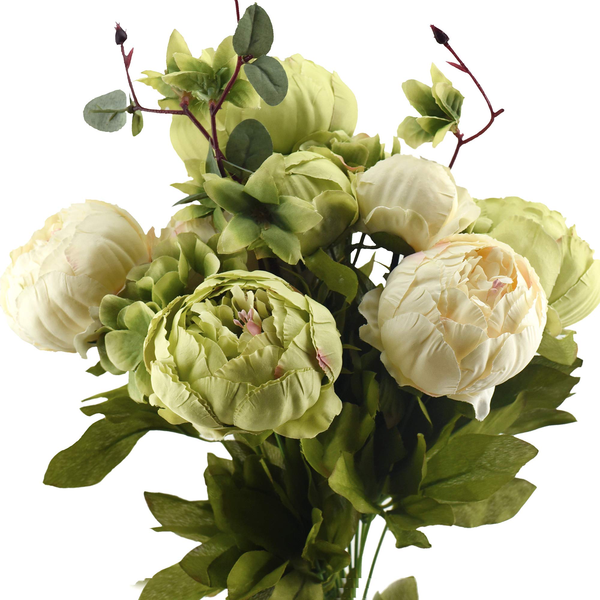 FiveSeasonStuff Vintage Artificial Flowers Green & Beige Peony and Hydrangeas (1 Bouquet) — image 1
