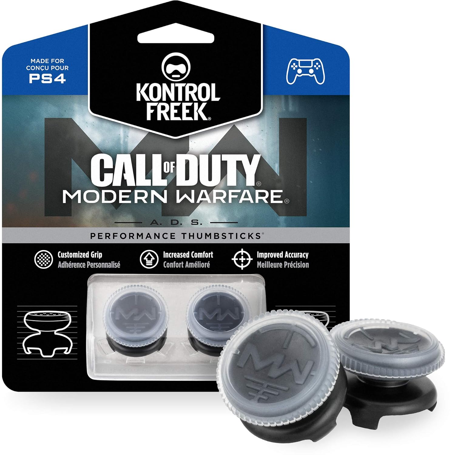 KontrolFreek Call of Duty: Modern Warfare - A.D.S. Performance Thumbsticks for PlayStation 4 (PS4) | 2 High-Rise, Concave | Transparent/Black