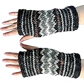 Ella Sussman Hand Knit Fingerless Winter Striped Texting Gloves Warm Wool Fleece Lined