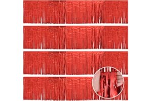 YUKL Red Birthday Decorations Tinsel Garland Parade Float Decorations for Trailer 4Pack 12FT Casino Theme Party Decorations Carnival Ceiling Fringe Banner Backdrop for Streamers Party Decorations