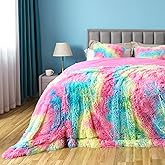 GONAAP Fuzzy Faux Fur Throw Blanket Queen Size Dark Rainbow Super Soft Cozy Plush Fuzzy Shaggy Blanket for Couch Sofa Bed (Dark Rainbow, Queen(90"x90"))