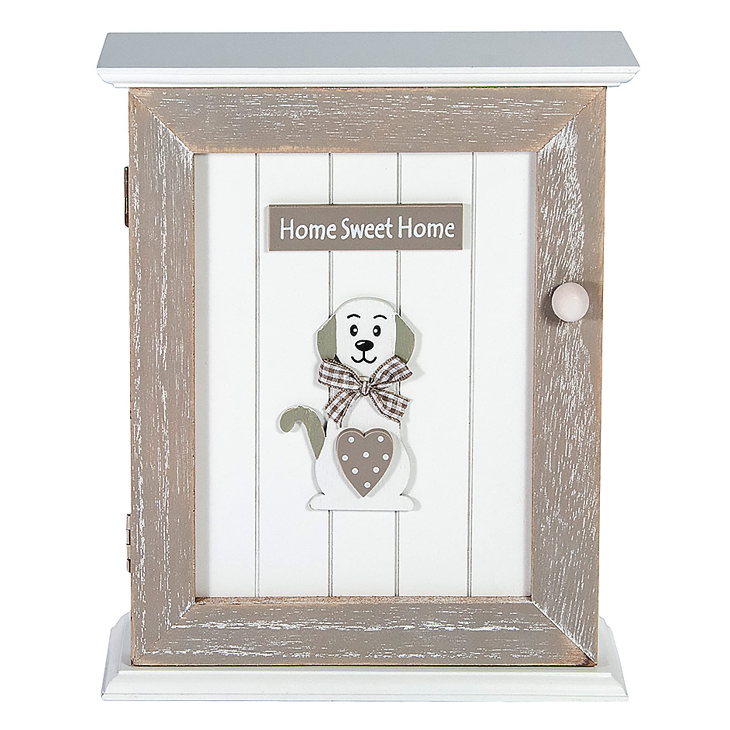SPOTTED DOG GIFT COMPANY Key Box Wall Mounted Wooden Key Cupboard Cabinet with 6 Hooks for Hallway, Decorative Grey Dog Themed Home Decor, Gifts for Dog Lovers and Animal Lovers
