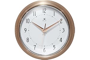 Infinity Instruments LTD. Retro 9 inch Silent Sweep Non-Ticking Mid Century Modern Kitchen Diner Wall Clock Quartz Movement Retro Wall Clock Decorative (Copper)…