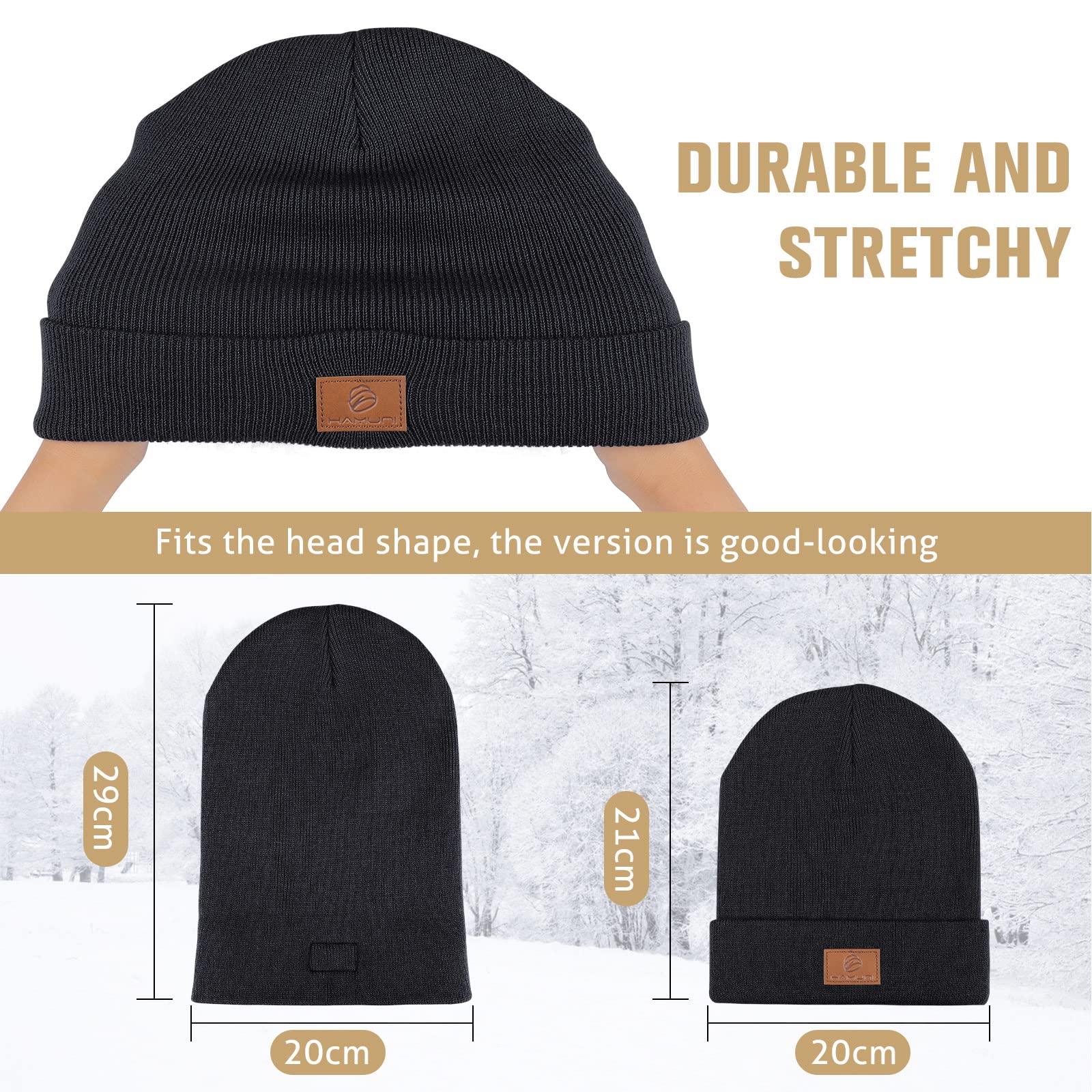 HAMUNI Beanie Mütze für Herren Damen, Klassische Wintermützen Bequem Atmungsaktiv Weich Acryl Beanie Hat Strickmütze Vintage Einfarbig Strick Bündchen Beanies Unisex 4