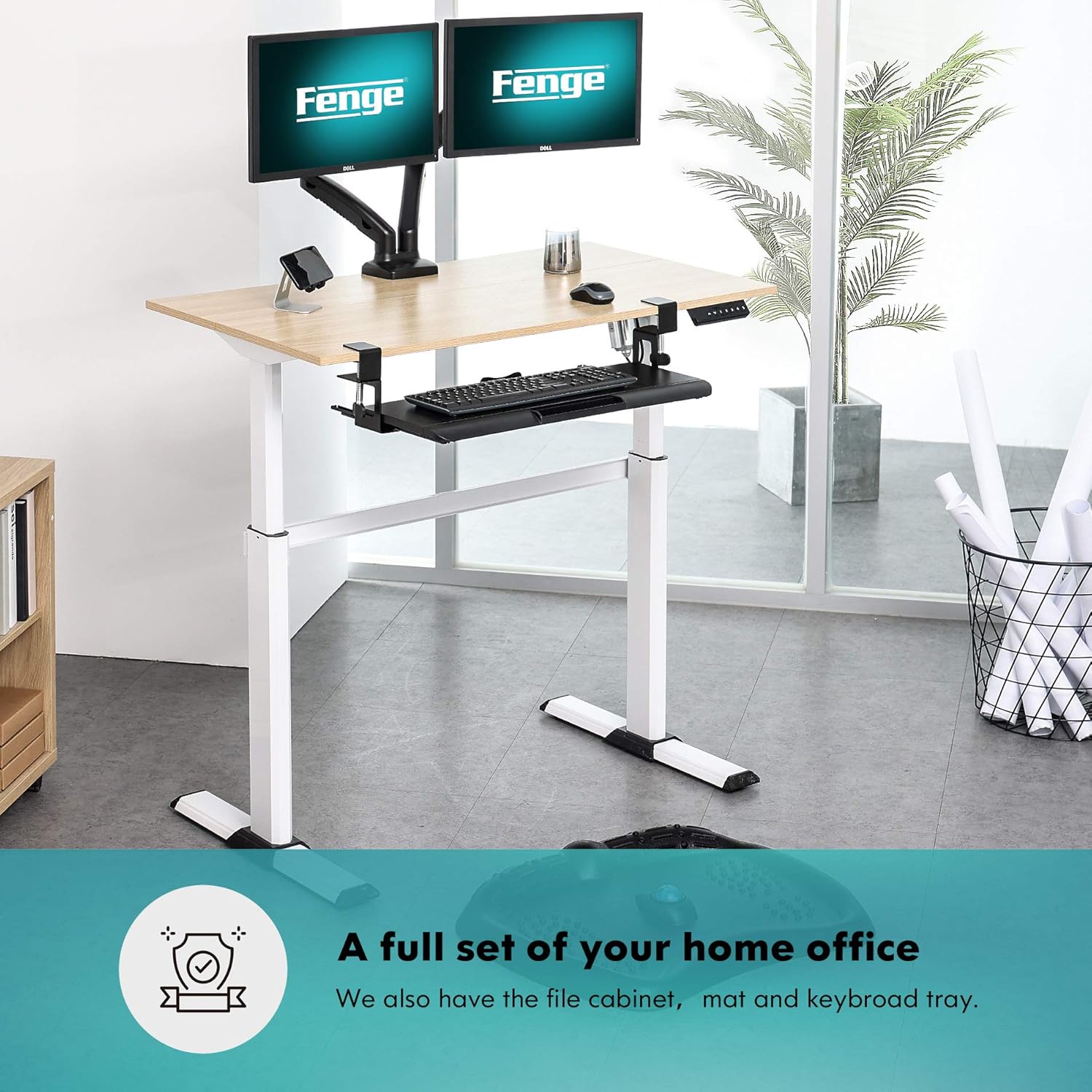 Fenge Electric Standing Desk 4 Programmable memory Presets Hight Adjustable Desk (White Frame