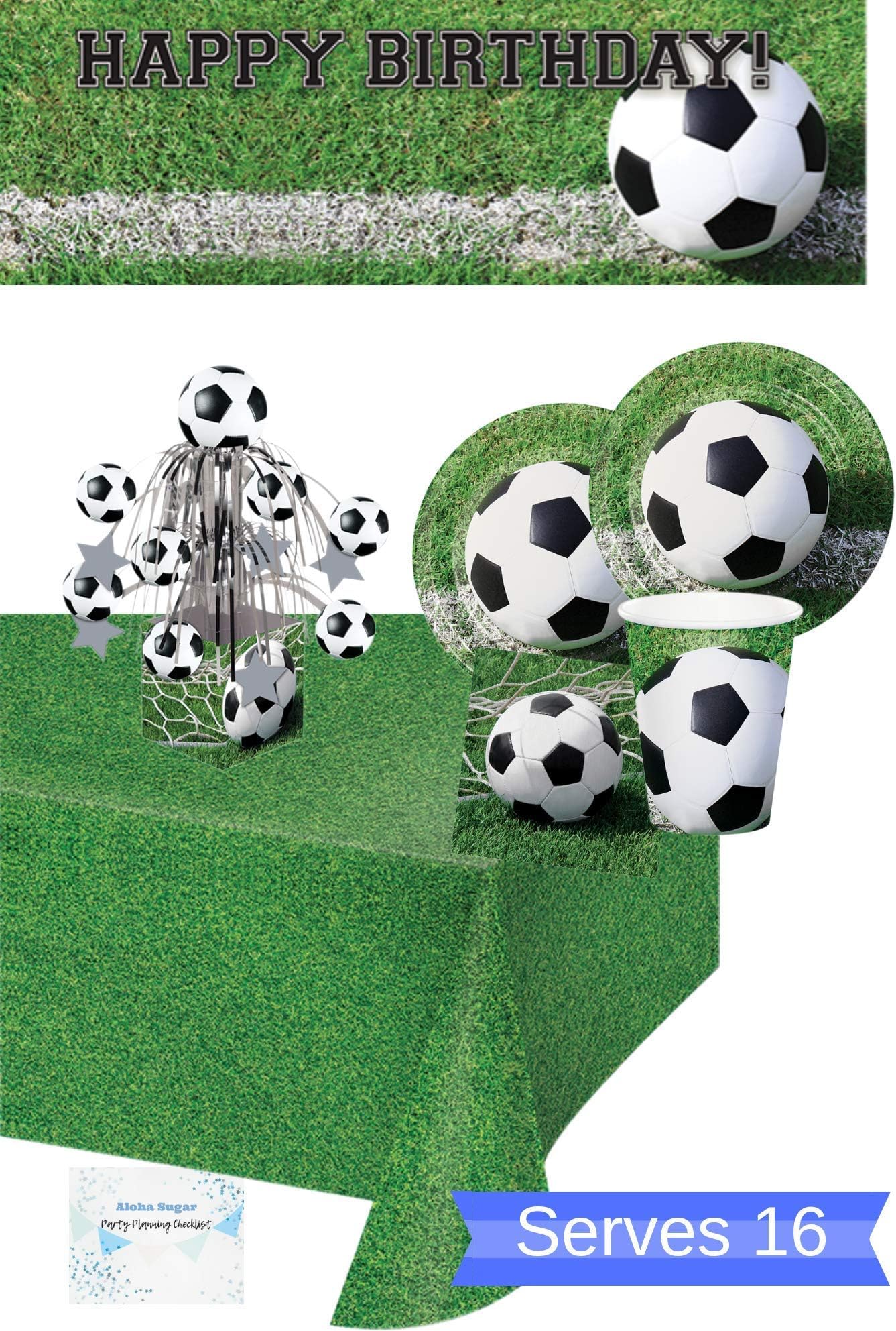 Soccer Party Supplies and Decorations - Soccer Party Plates and Napkins Cups for 16 People - Includes Soccer Birthday Banner, Tablecloth and Centerpiece - Perfect Soccer Birthday Party Decorations and Soccer Birthday Party Supplies!