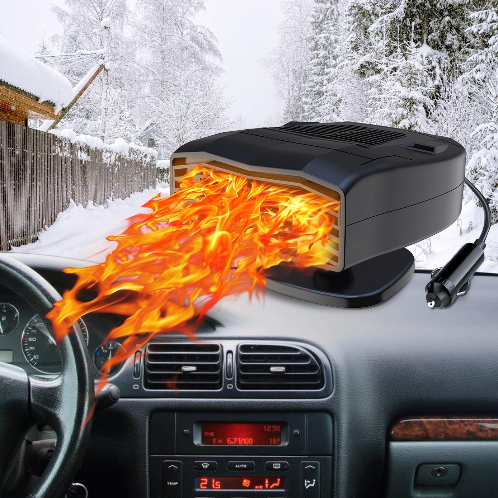 Photo 1 of Portable Car Heater for Fast Car Window Quickly Defrost Defogger and Adjustable Car Temperature, 12V Plug in Auto Windshield Cigarette Lighter for Car Trucks SUV Jeeps Trailer