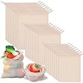Ubamdom 18 Pack Reusable Produce Bags Reusable Washable - Vegetable Grocery Cotton Mesh Bags for Farmers Market, Beach, and Refrigerator Storage Vegetables (6xS, 6xM, 6xL)