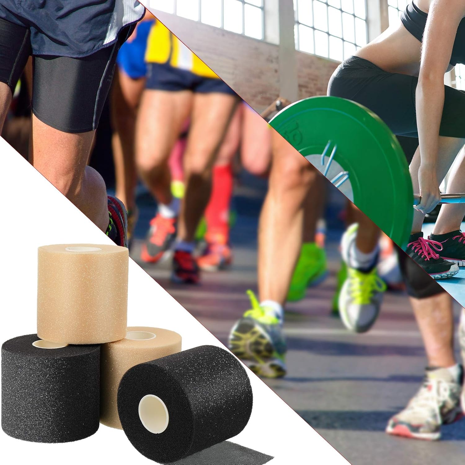 4 Pieces Foam Underwrap Athletic Foam Tap Sports Pre-wrap Athletic Tape for Ankles Wrists Hands and Knees, 2.75 x 30 Yards (Black and Beige): Sports & Outdoors