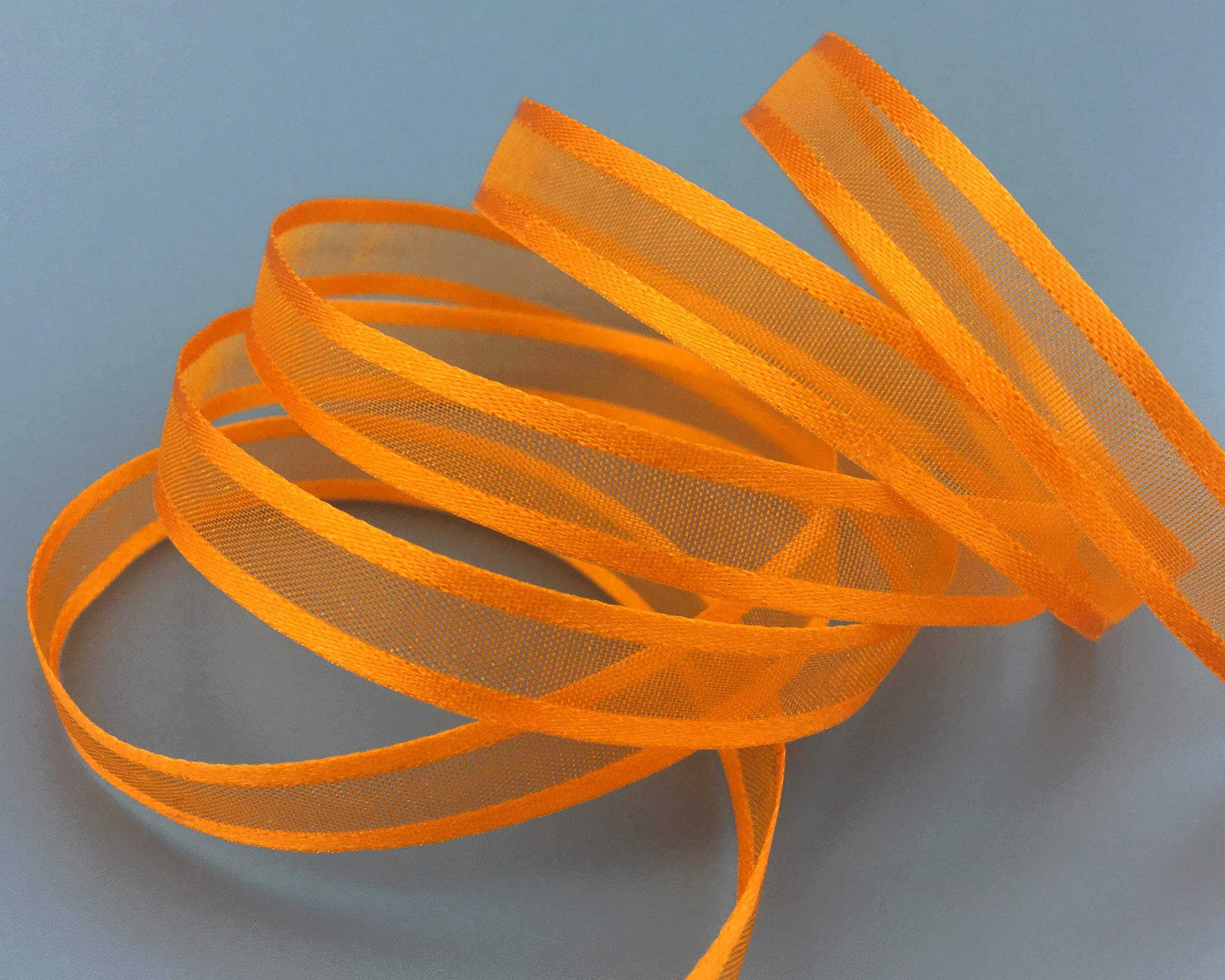 finemark 50 m x 10 mm Chiffon Ribbon with Satin Edge Orange (34) Chiffon Decorative Ribbon Gift Ribbon Semi-Transparent Shiny Without Wire Organza