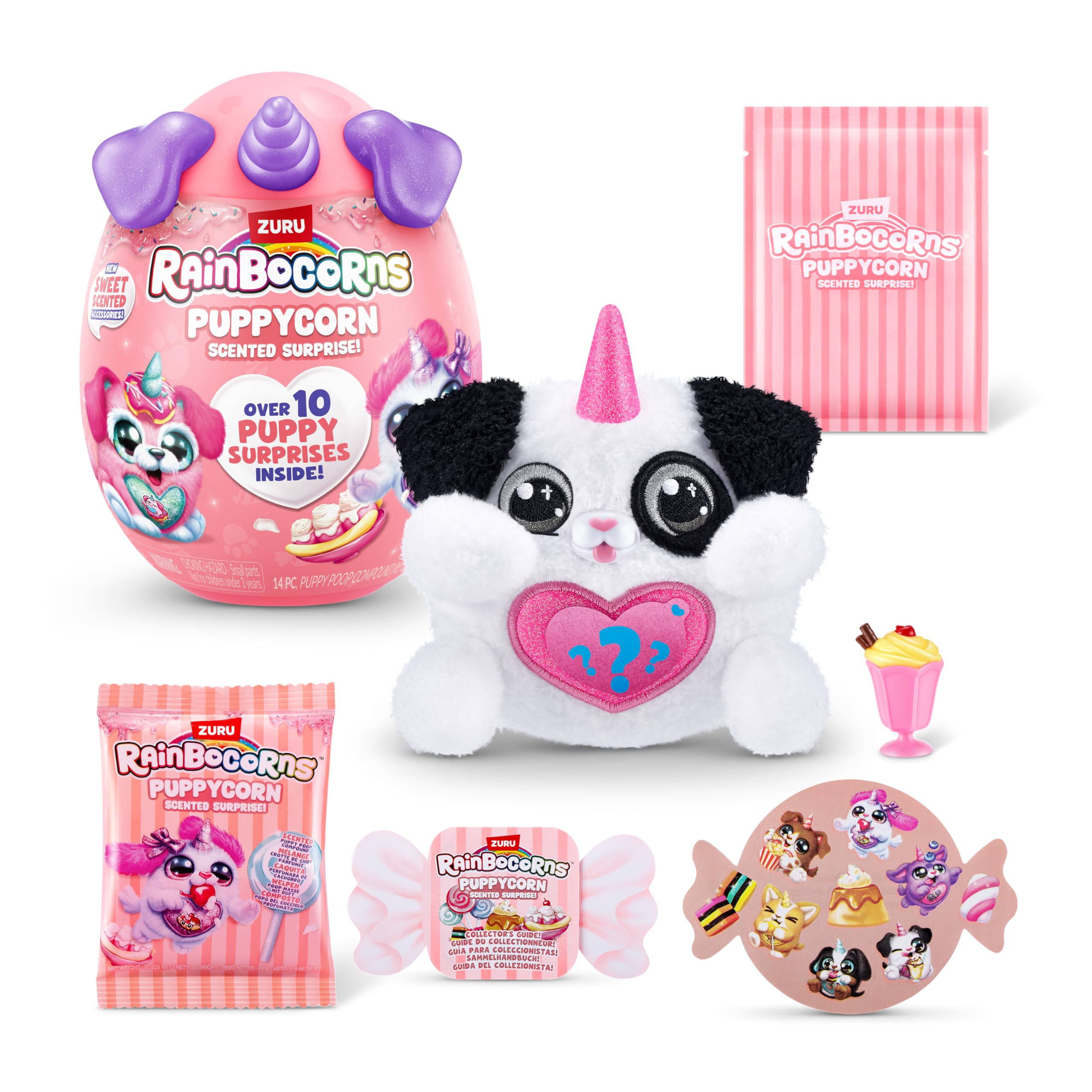 Rainbocorns ZURU Puppycorn Scent Surprise, Dalmatian, by ZURU Surprise Unboxing Soft Toy, Scented Puppy Plush for Girls (Dalmatian)