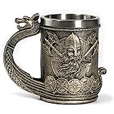 CHICVITA Viking Decor Beer Mug Coffee Cup with Dragon Handle, Viking Gifts for Men, Medieval Renaissance Decorations, 18 Oz