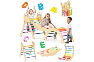 Philnas Pikler Triangle Climbing Set, 9-in-1 Climbing Toys for Toddlers 18M-7Y, Indoor Jungle Gym, Montessori Wooden Climber 