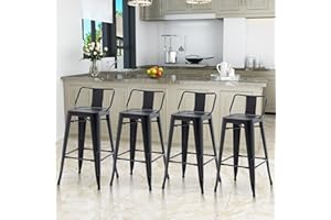 Aklaus 30" Metal Bar Stools with Backs Heavy Duty Bar Stools Counter Bar Height Stools Bar Chair Matte Black Set of 4,30 Inches Outdoor Extra Tall barStools for Kitchen Counter