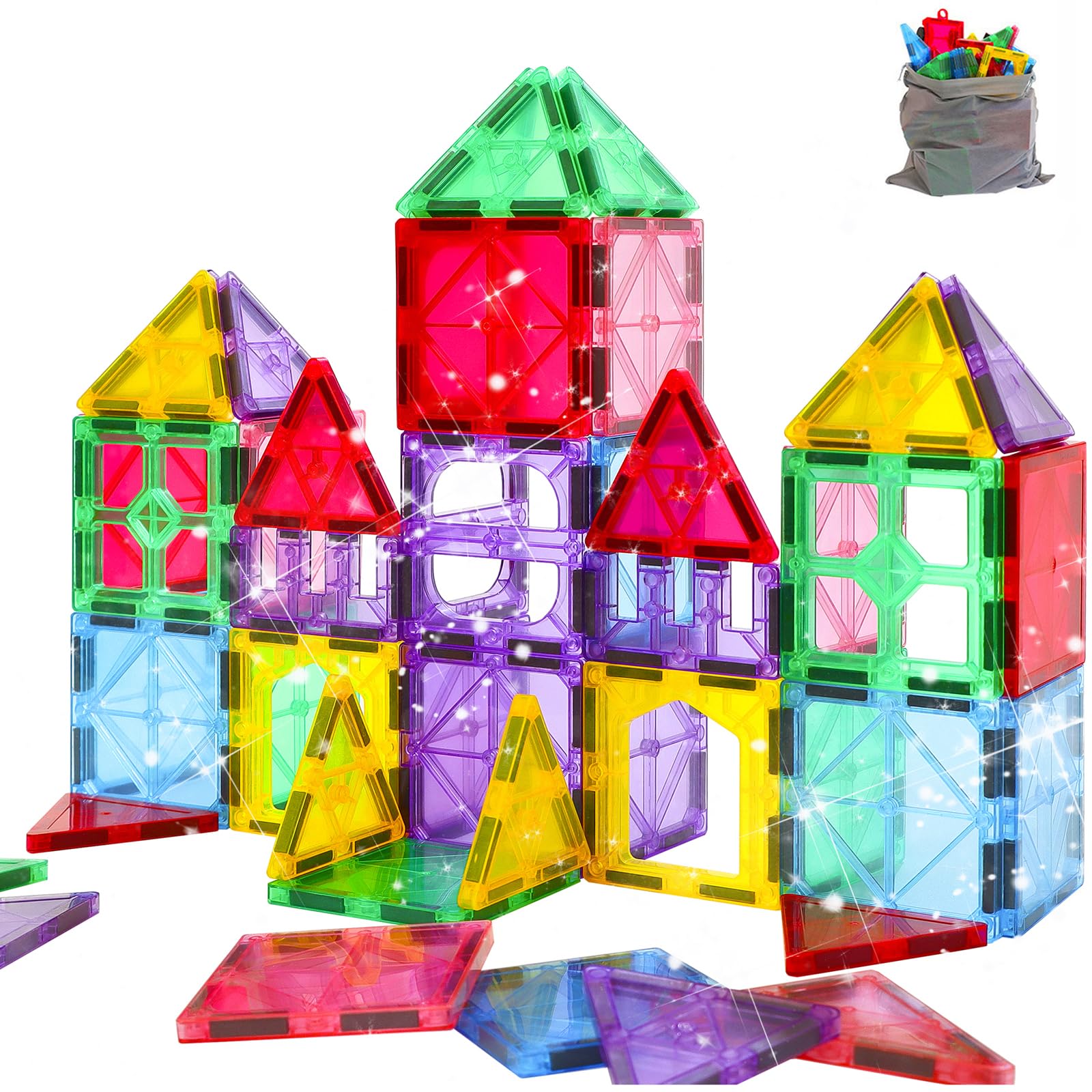 HAPPYMATY Upgraded Antibacterial Magnetic Tiles 32PCS, Magnet Tiles with Antibacterial Protection, Inhibits Bacterial Growth for Healthier Play, STEM Educational Building Blocks for Kids