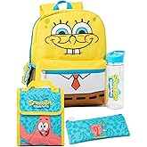 SPONGEBOB SQUAREPANTS Kids Backpack | Blue Yellow School Bag Patrick Gary Merchandise Pencil Case Logo Water Bottle | TV Show Rucksack Gifts, Multicolor, One Size