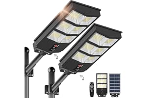 OKPRO Solar Lights Outdoor - Wide Angle 6500K Solar Street Lights Outdoor Motion Sensor, Street Light IP66 Waterproof, Parking Lot Light Dusk to Dawn with Remote Control (2 Pack)