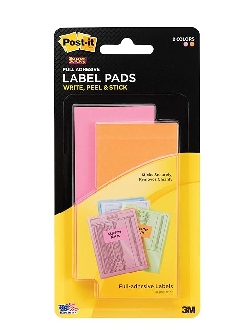 Postit Super Sticky Label Pads, Removable, Neon Orange and Neon Pink