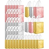 Eccliy 80 Pieces Gift Bags Set Glossy Reusable Tote with Handle Grocery Bags for Wedding, Easter, Valentines, Spring Events(10 x 8 x 4.7 Inch,Rose Gold, Gold, Silver)