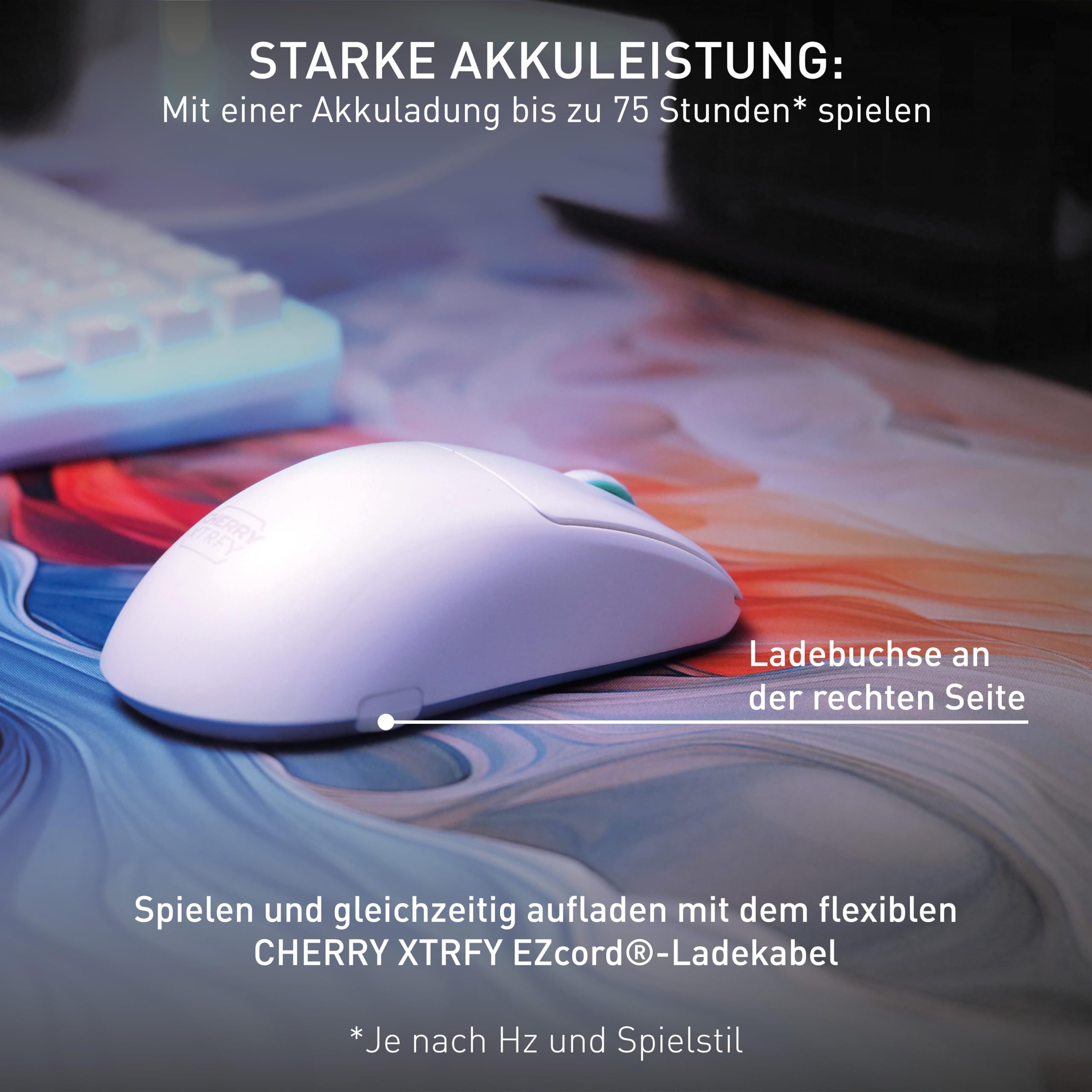 CHERRY XTRFY M68 Wireless, Ultraleichte Kabellose Gaming-Maus, 2,4 GHz Funk, Optimiert für esports, Symmetrische Form mit Besonders Niedriger Front, Weiß 6