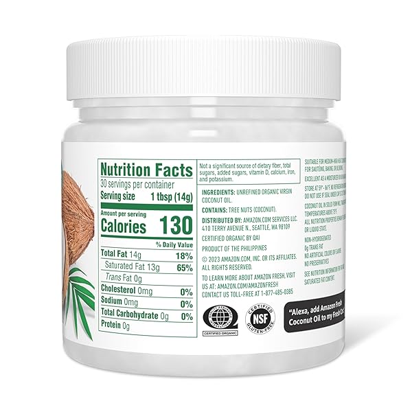 AMAZON GROCERY, ORGANIC VIRGIN COCONUT OIL, 15 FL OZ