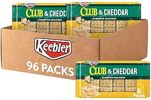 Keebler Sandwich Crackers, Lunch Snacks, Club and Cheddar (12 Trays, 96 Packs)