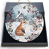 DIENADFX Winter Fox Ceramic Christmas Ornaments, Rustic Fox Christmas Tree Decorations, Hanging Decor for Farmhouse, Xmas Gifts for Women & Kids