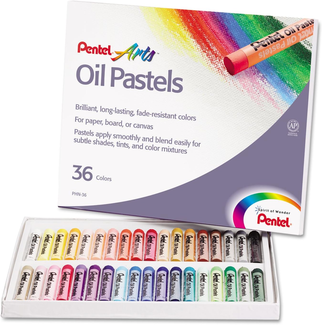 Pentel PHN36 Oil Pastel Set with Carrying Case,36-Color Set, Assorted, 36/Set
