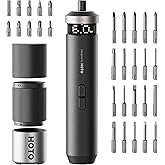 HOTO PixelDrive Electric Screwdriver, Smart Display, 6 Torque Settings, 0.5 to 6 N·m, 1/4'' Hex 30 Bits, LED Light, 2000 mAh Rechargeable Cordless Screwdriver Set for Electronics, Gadgets for Men