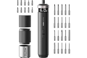 HOTO PixelDrive Electric Screwdriver, Smart Display, 6 Torque Settings, 0.5 to 6 N·m, 1/4'' Hex 30 Bits, LED Light, 2000 mAh Rechargeable Cordless Screwdriver Set for Electronics, Home Repair