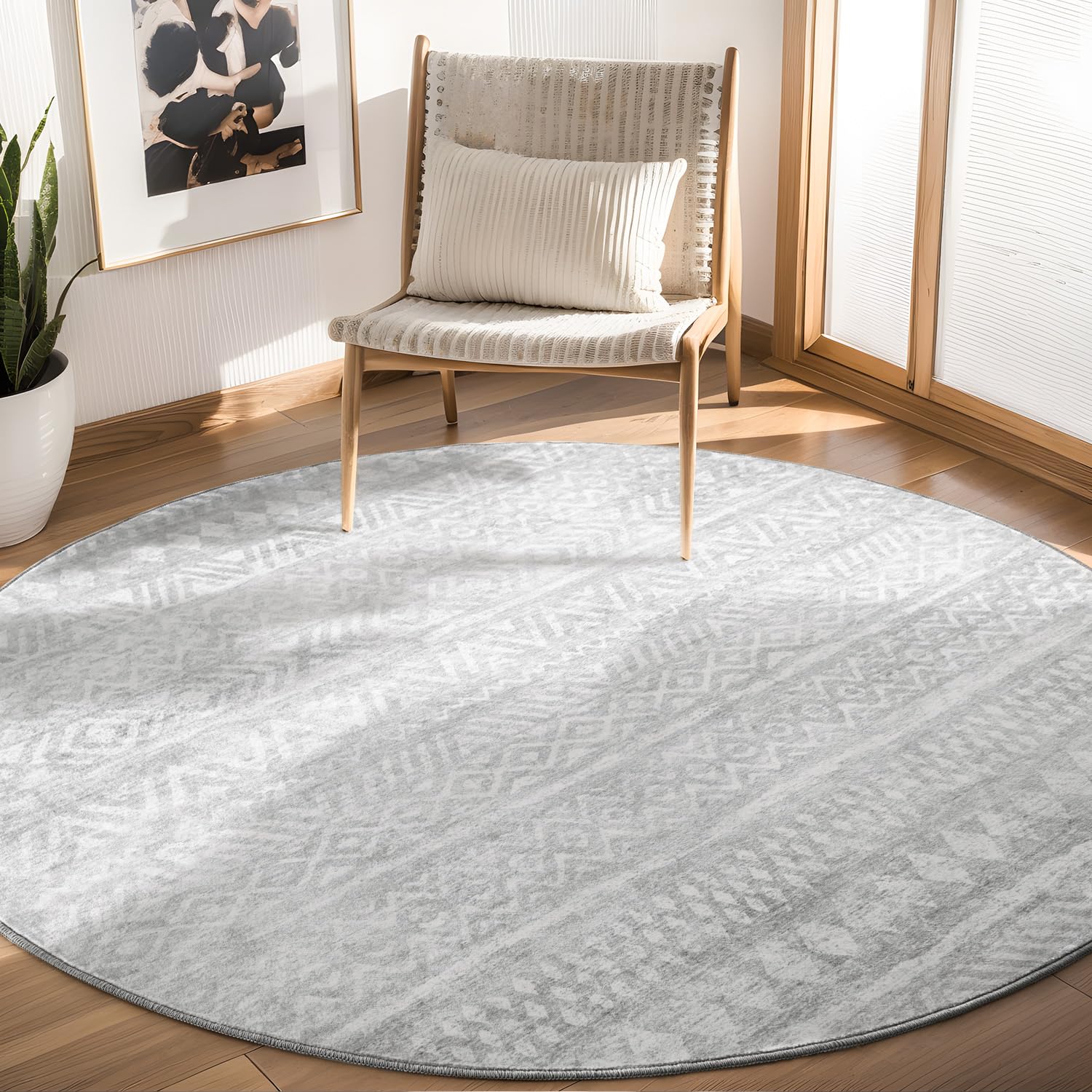 Photo 1 of Round Rug 6ft Circle Area Rugs for Living Room Bedroom Dining Room Carpet Washable Circular Rug for Nursery Kids Playroom Non Slip Soft Cozy Grey