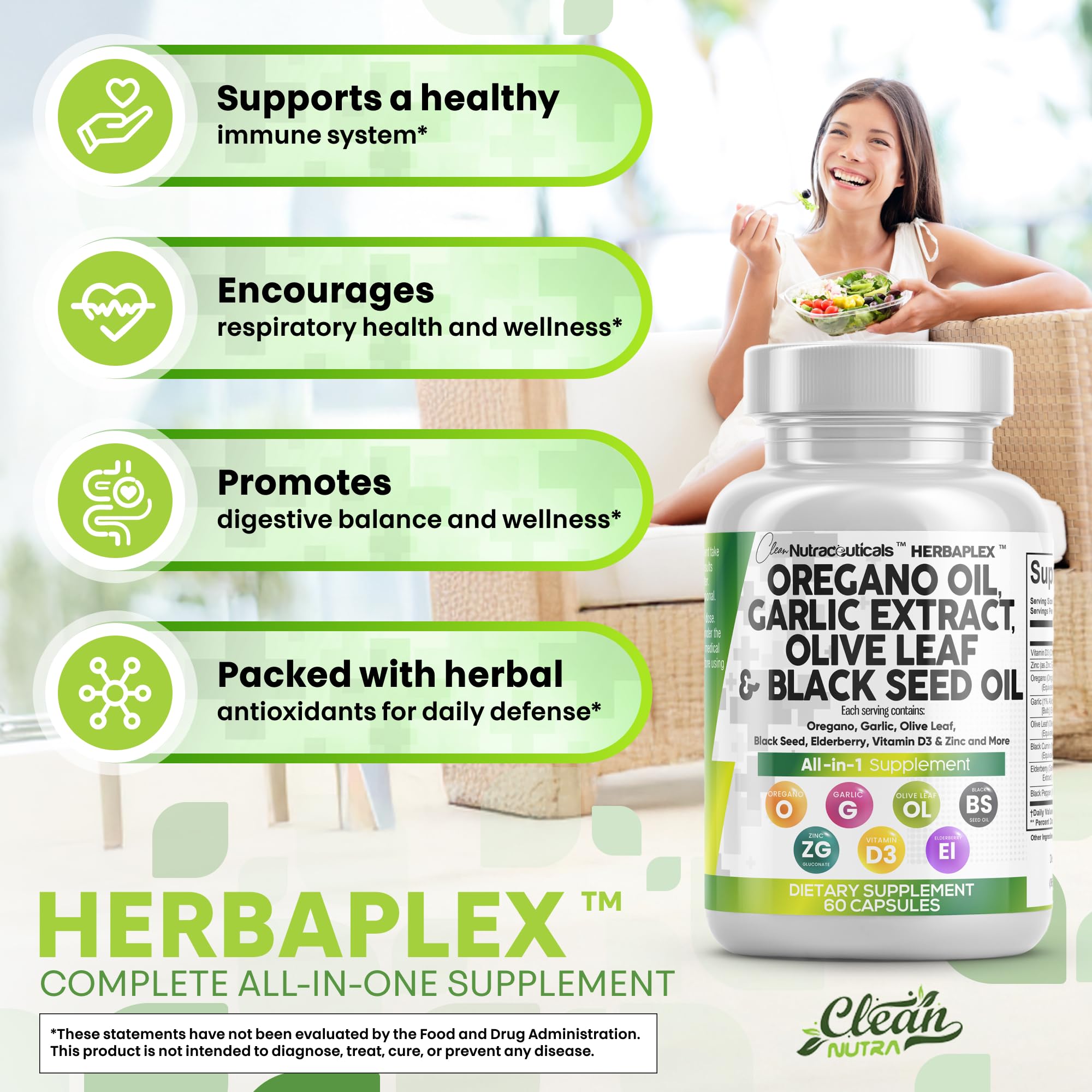 Clean Nutra Oregano Oil with Black Seed Oil Garlic Olive Leaf Extract - Oil of Oregano Capsules Immune Support Carvacrol & Thymoquinone Supplement for Women and Men + Elderberry Vitamin D3 & Zinc