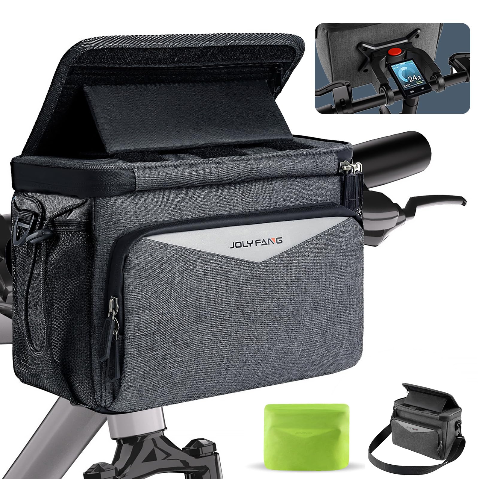 JOLY FANG Handlebar Bag Bicycle with Handlebar Adapter, Waterproof Bicycle Bag Handlebar with Mobile Phone Holder, Touch Screen, Removable Shoulder Strap, Suitable for Bicycle, Electric Bikes