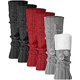 Chicingyou 3 Pairs Winter Fleece Lined Leg Warmers for Kids Girls Knitted Long Leg Warmers Cute Boot Socks for Xmas Gift