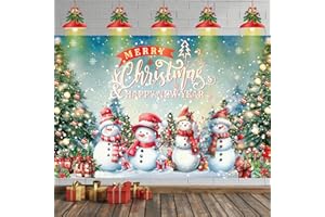 HILAVO 6x3.6ft Large Christmas Banner Backdrop, Snowman Merry Christmas Banner Indoor Xmas Photography Background Party Decoration for Xmas New Year Party Photo Booth Wall Hanging Decor