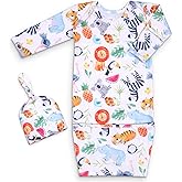 MVUOCR Newborn Baby Girl Sleeper Gown, Soft Breathable Newborn Sleepers with Bottom Fold-Over Pouch & Mittens, Long Sleeve Infant Sleepwear with Hat,Babys Gifts Essential Outfit Multicolor