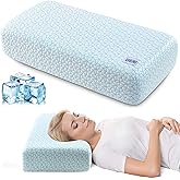 Polyaround Cooling Cube Pillow for Side Sleepers, 40D High-Density Memory Foam Support Head Crevical Square Pillow for Neck and Shoulder Pain, 24 ”x12 x5”, Blue