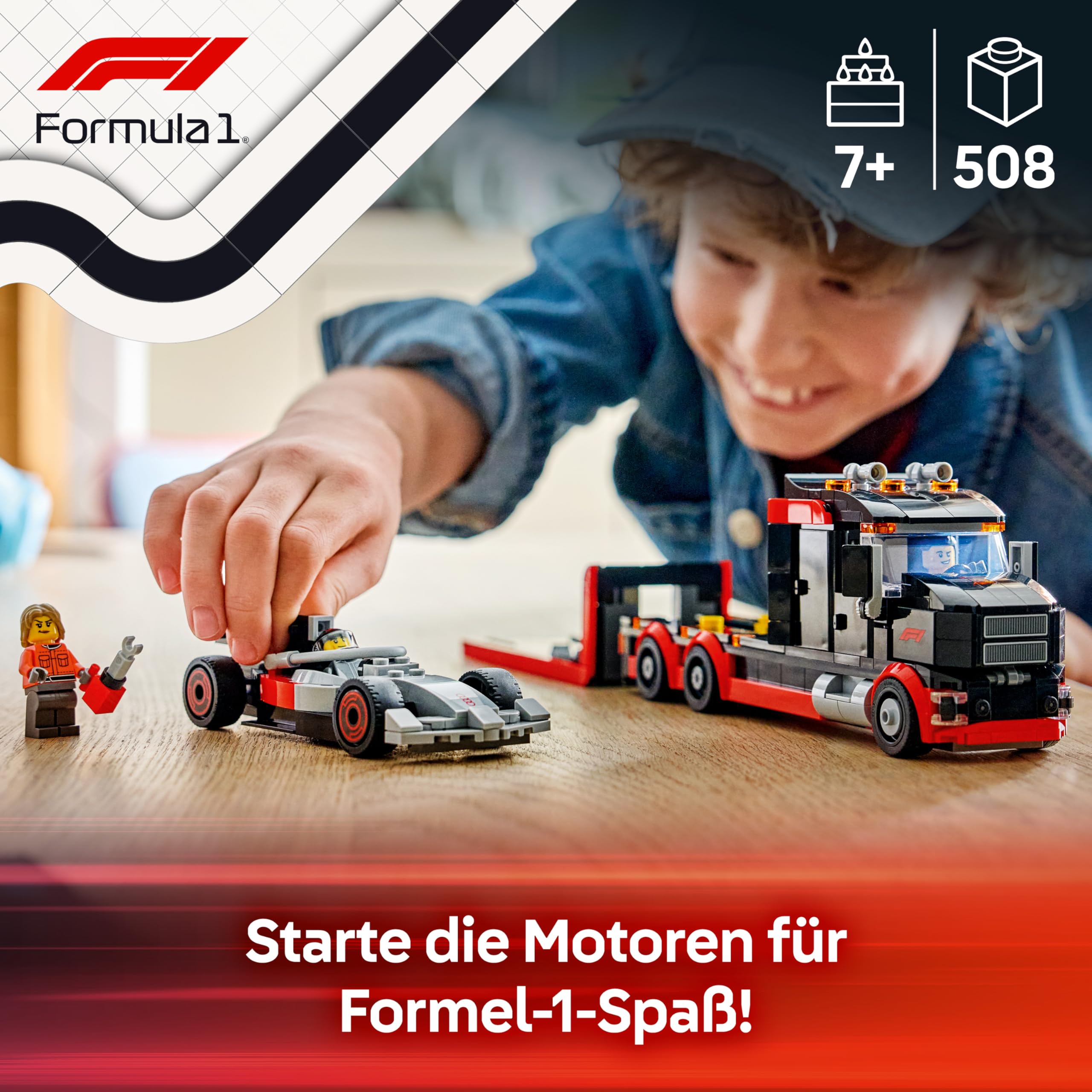 LEGO City F1 Truck mit Audi F1 Rennwagen - Spielzeug Modellbau mit 3 Minifiguren und Fahrzeug Hebefunktion - Geschenkidee für Jungen ab 7 Jahren und Motorsportfans - 60493 3
