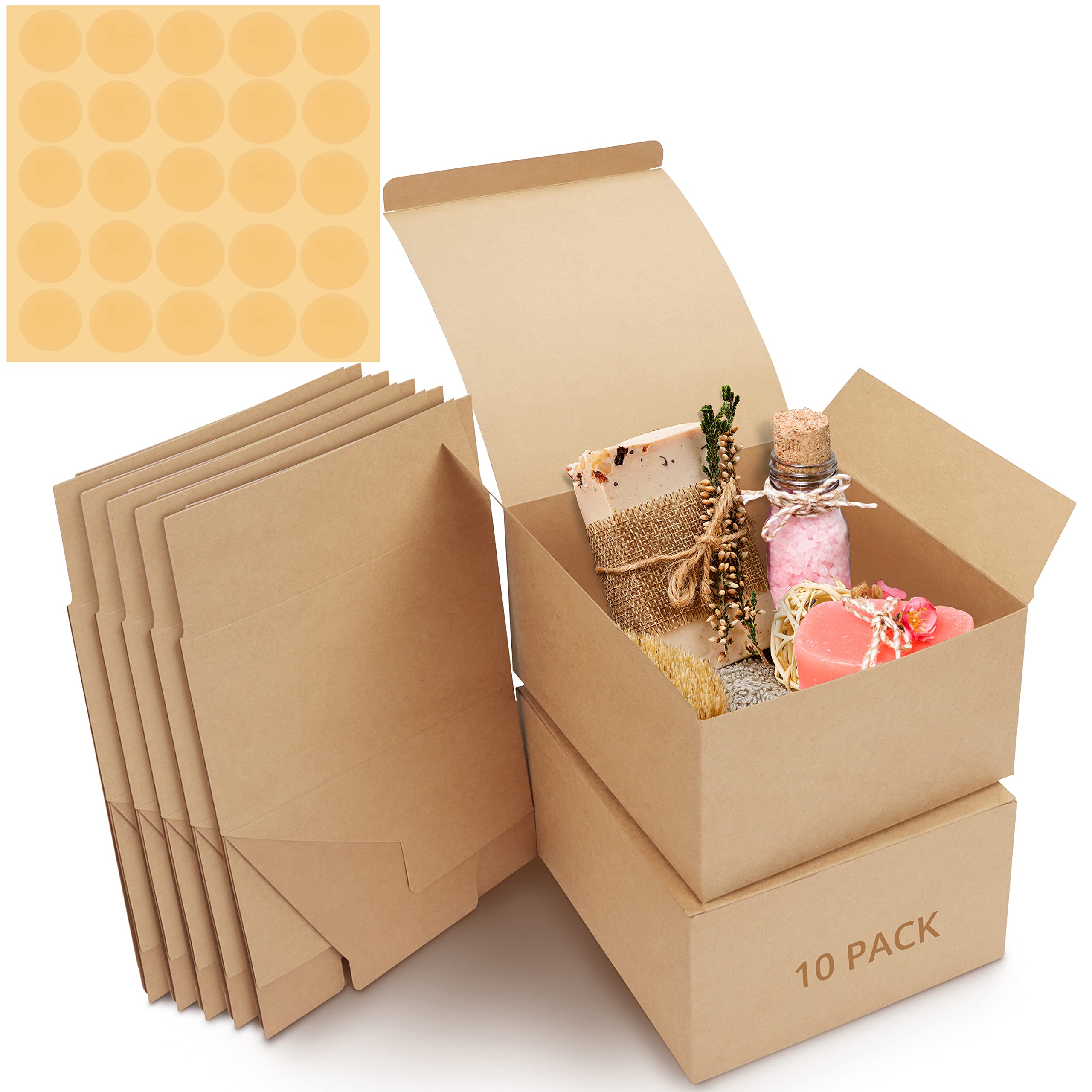 Belle Vous 10 Pack Brown Kraft Gift Boxes - Box Measures 20 x 20 x 10cm (7.87 x 7.87 x 3.94 inches) - Easy Assemble Square Presentation Favour Present Box - Parties, Birthdays, Weddings, Holidays