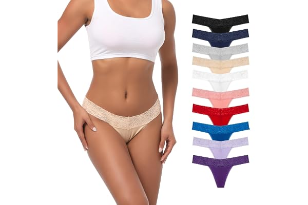 Pmrxi Pack 10 Seamless Lace Thongs for Women Plus Size Breathable Panties Low Rise T-Back Stretch Cotton No Show Underwear